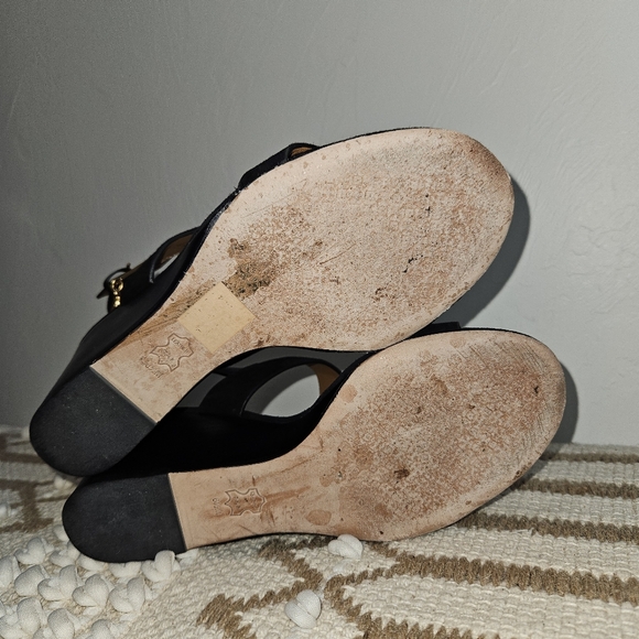 Tory Burch Black Sandal Wedge Heels Women's Size 6.5 Mini Benton Charm Platform - Picture 10 of 16